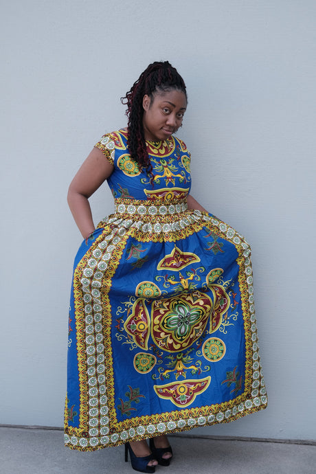 Kelebe royal blue bold maxi dress.