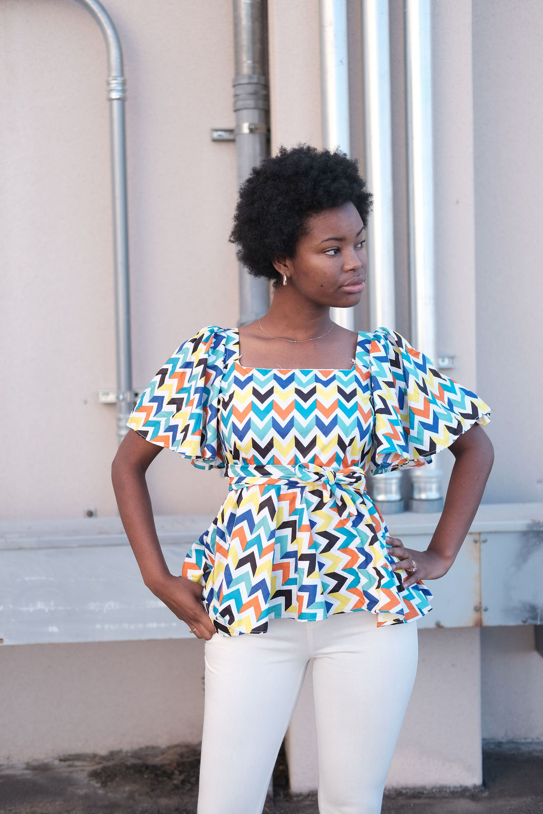 Zera Women's African Print Stretch Peplum Top (Cream Orange Kente) – D'IYANU
