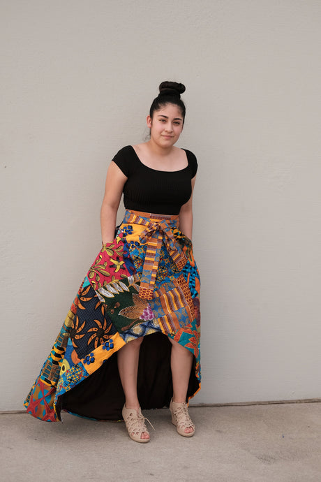 Owa low and high length patches skirt