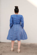 Owa blue long sleeve two patterns dress