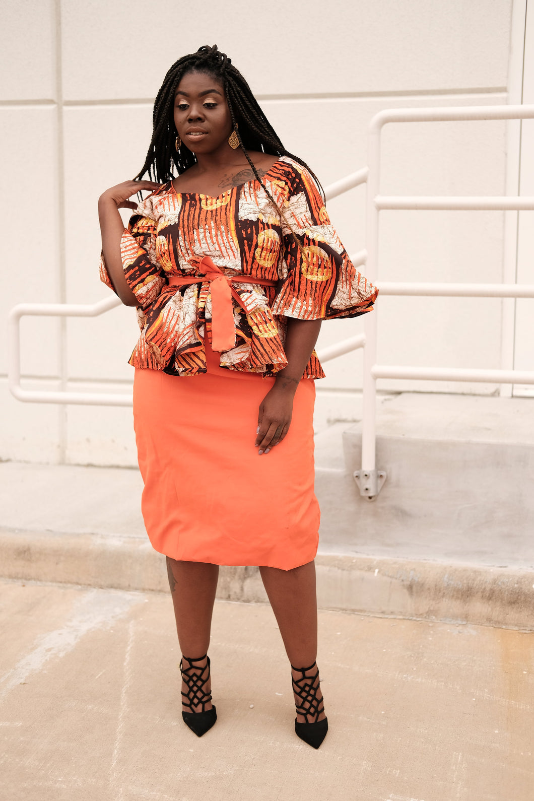Owa two piece set kampala orange top and skirt
