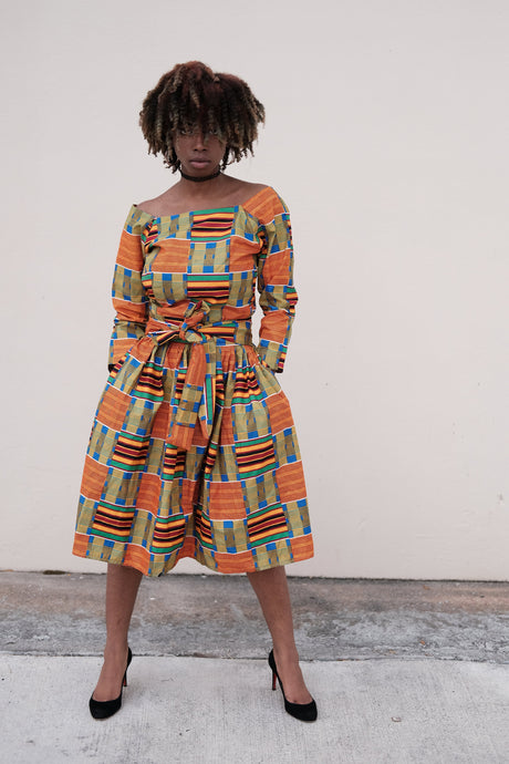 Kella kente off shoulder top and skirt