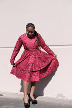 Rente pink and black long sleeve double flare dress