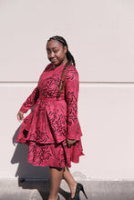 Rente pink and black long sleeve double flare dress