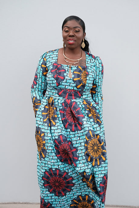 Rege multi circle long sleeve maxi dress