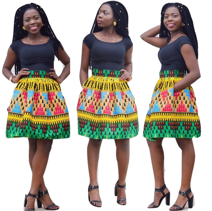 Rente veroex stripe kente knee length skirt