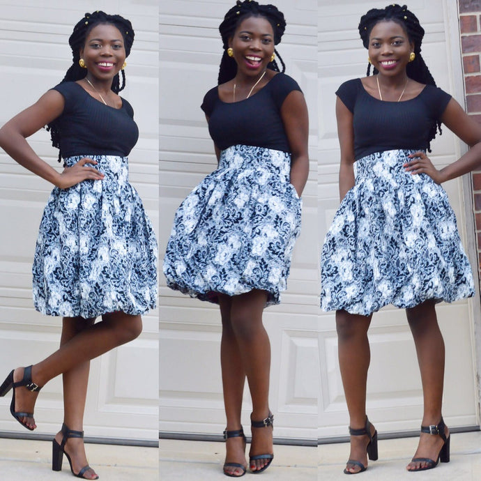 Rente white and black floral skirt