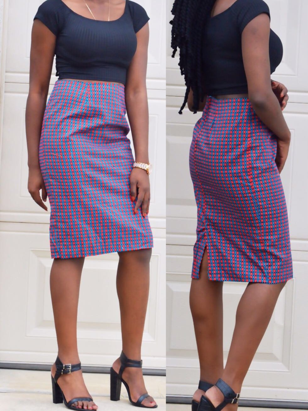 Ini pink and  blue pencil skirt