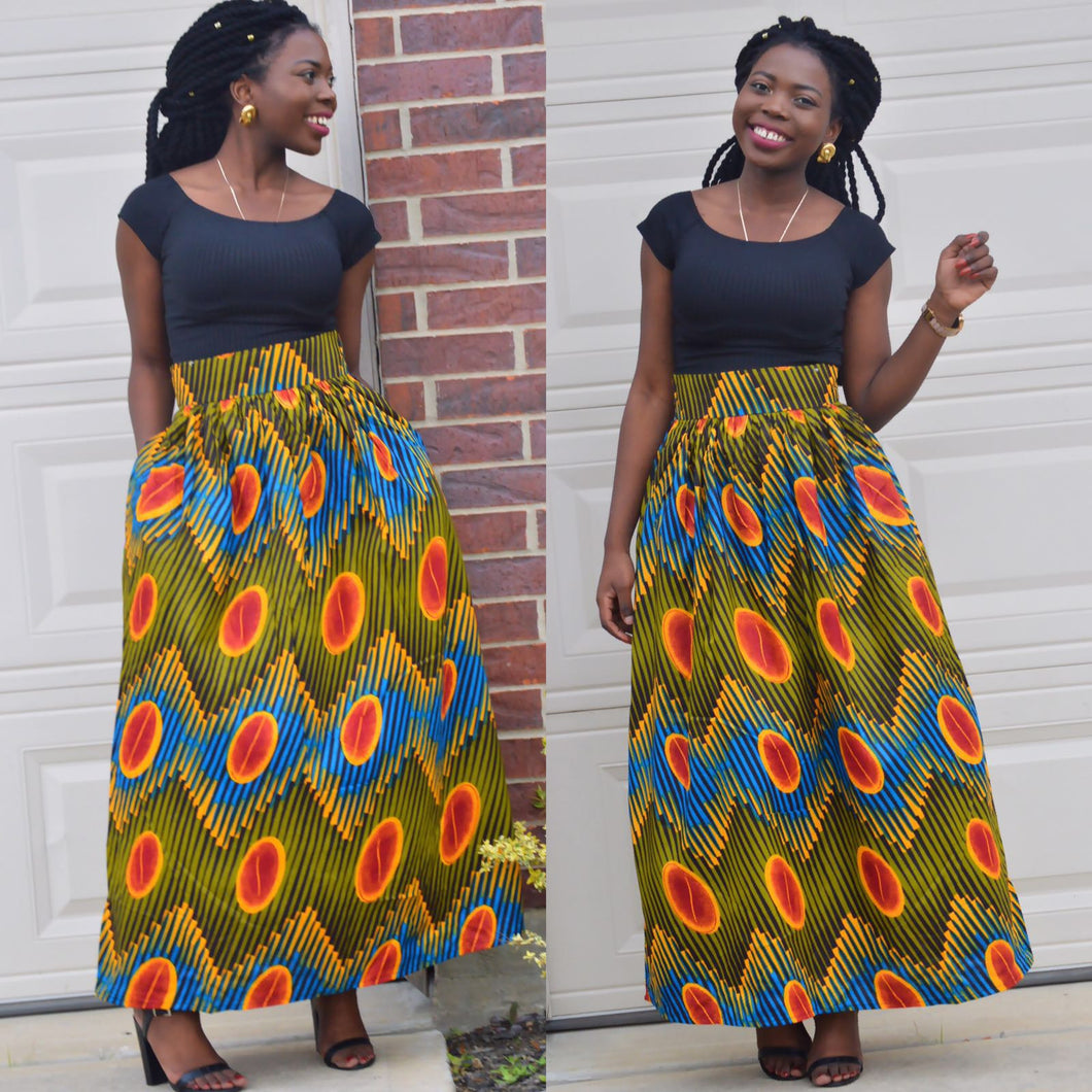 Arewa  kente geometric maxi skirt