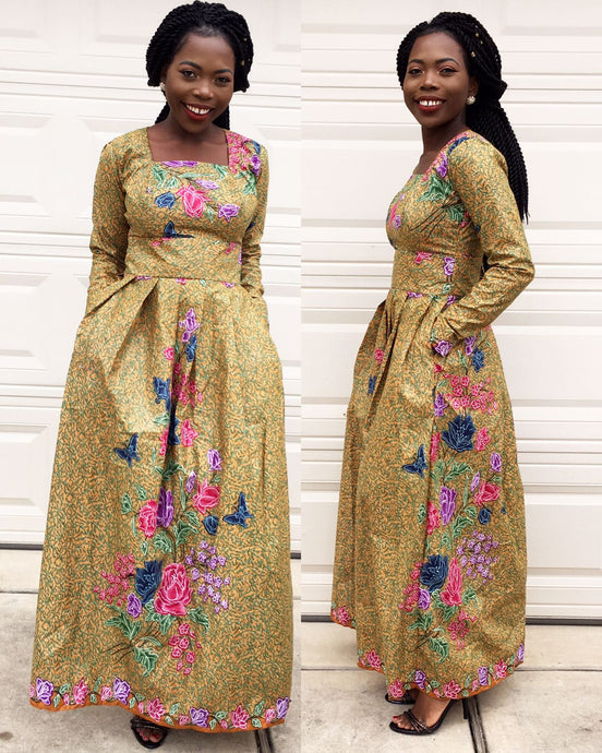 Lewa golden floral maxi dress