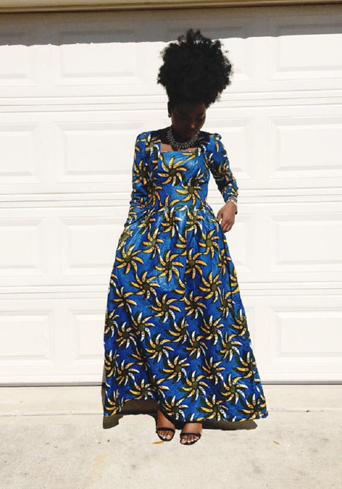 Rege deep blue floral maxi dress